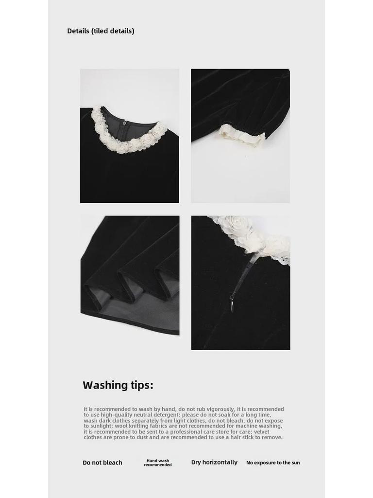 2024 Winter French Style Velvet Dress with Elegant Sleeves - Interpretation of Beauty F2197