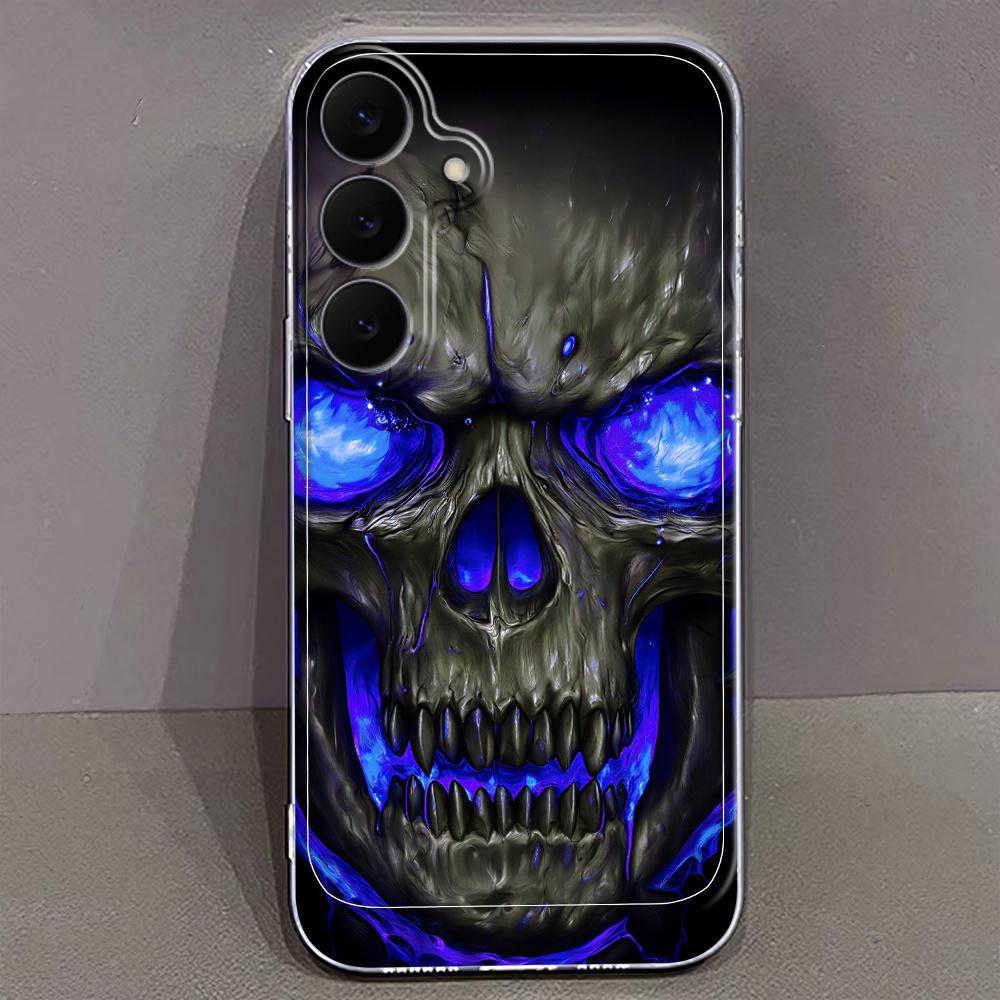 Blue Flame Skull Pattern Phone Case for Samsung Galaxy S26 S25 S24 S23 S21 S20 fe/plus/Ultra Anti Drop Transparent Soft Case