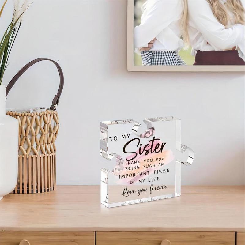 Sister Acrylic Puzzle Plaque. Unique desk decor gift for birthdays, Thanksgiving or Christmas.