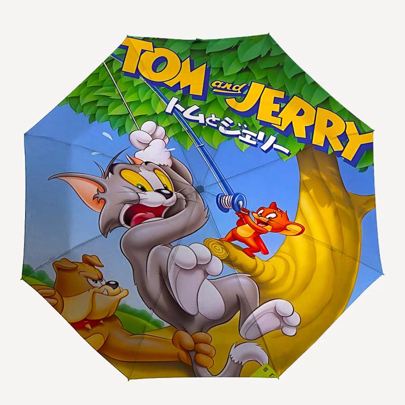 

1pc Tom and Jerry Automatic Folding Umbrella - Compact 8-Rib Design, Durable Plastic & Iron1235L
