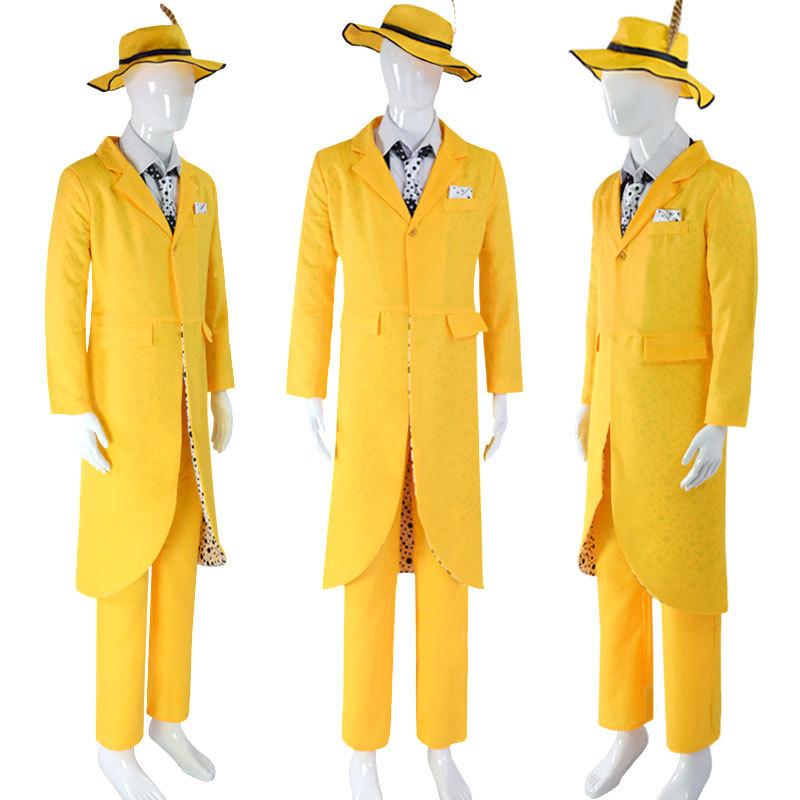 Jim Carrey La Máscara Película de Comedia Traje Amarillo Corbata Tirantes Accesorios Set Completo Halloween Fiesta de Carnaval Juego de Rol para Hombres