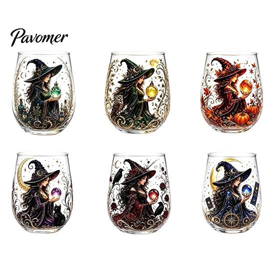 Regalo Stile Fantasy per Amici Tazza in Vetro Strega Magica, Bicchiere Trasparente Tema Retro Halloween, Vetro con Stampa Motivo Unico Decorazione Gotica di Nicchia