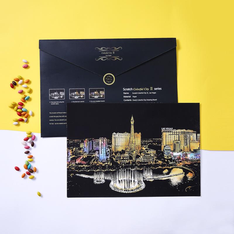 Colorful Cityscape Night View DIY Scratch Art: Relaxing Handmade Birthday Gift