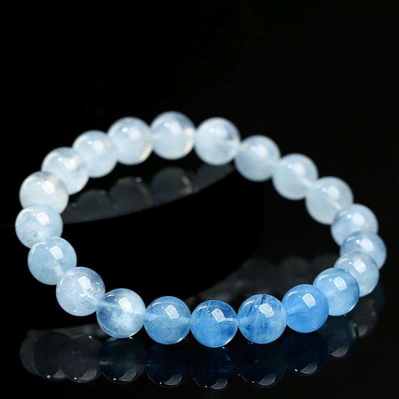 

Hongchu Crystal Natural7A Premium ice-grade gradient aquamarine bracelet Duobao Old Mine Aquamarine Round Bead Bracelet 7mm（26Left and Right）