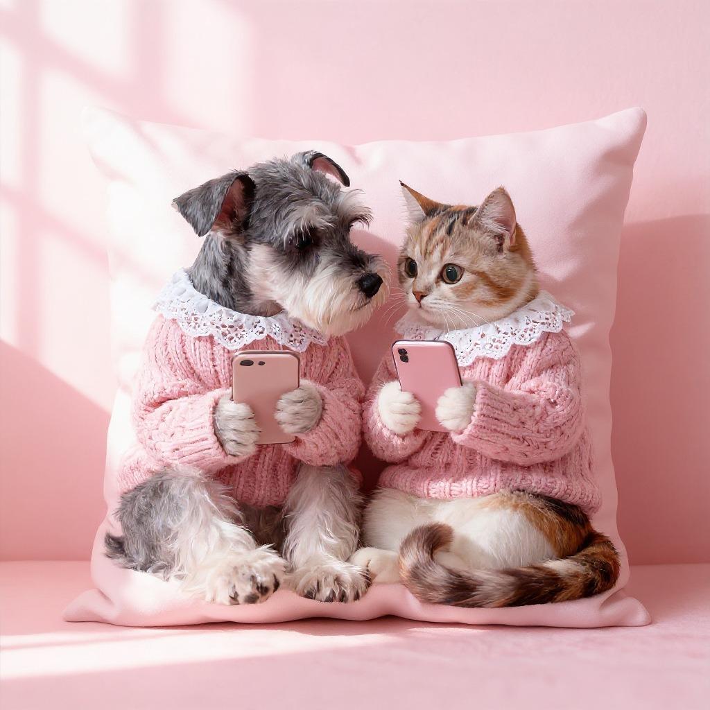 Colorful Bohemian Short Plush Pillowcase 45x45cm Adorable Kitten Living Room Bedroom Decor (Pillow Insert Not Included)