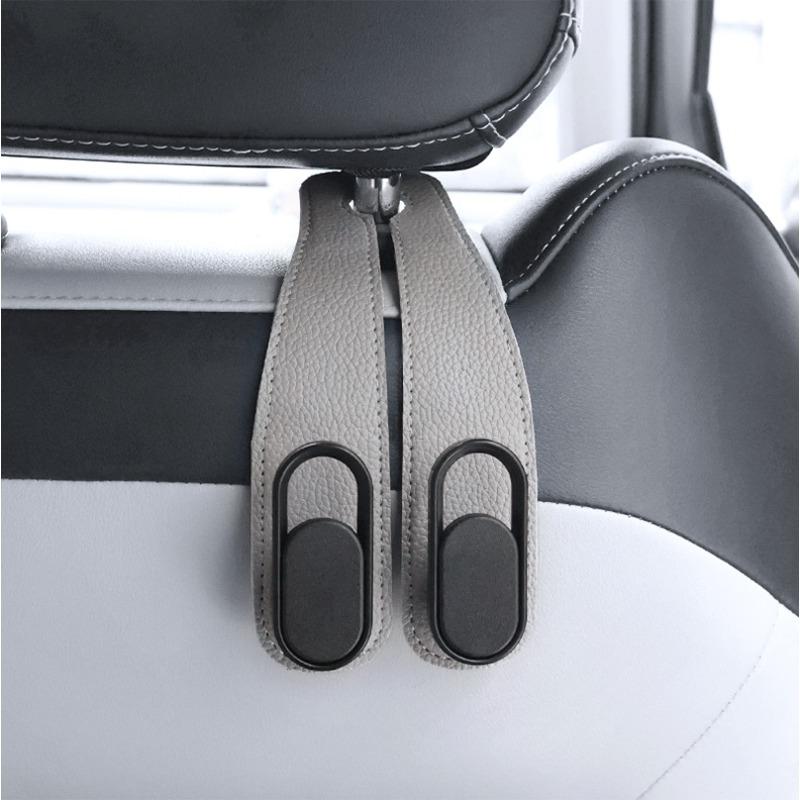 4Pcs 2 in 1 Car Headrest Hook PU Leather Rear Seat Hanging Dual Hook 20KG Large Load-Bearing Alloy Hook Hanger Universal