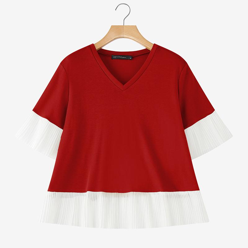 

ZANZEA Women Summer V-Neck Casual Patchwork Short Sleeve Blouse 4XL