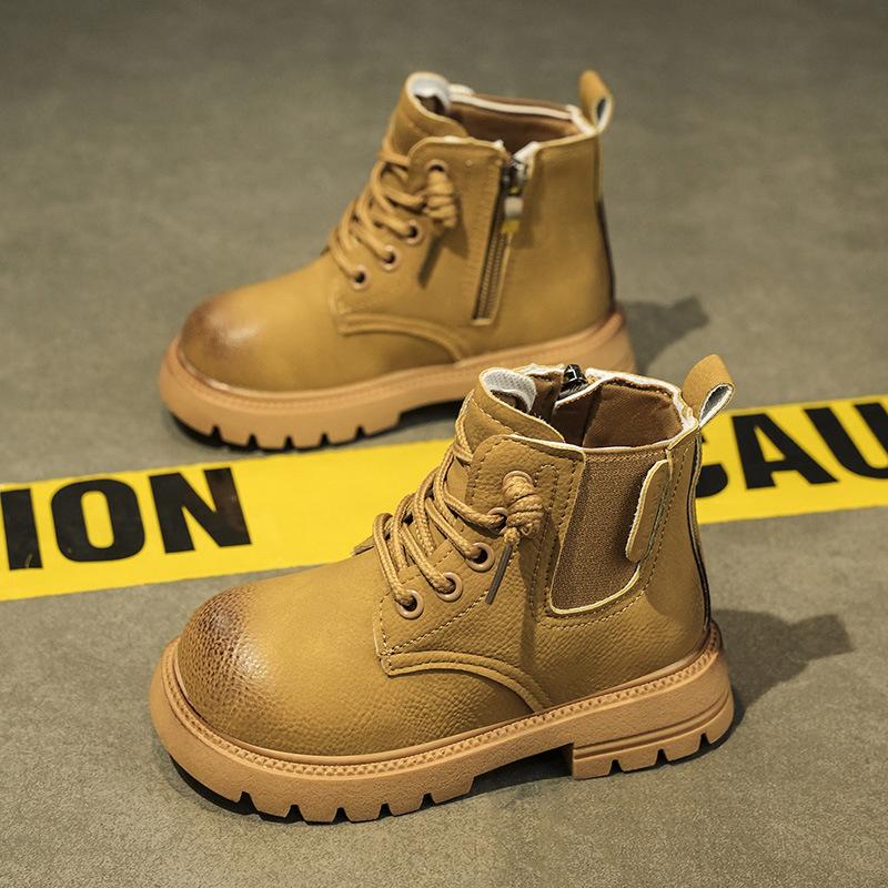 Children's autumn and winter high-top Martin boots elastic band rhubarb boots non-slip and wear-resistant tooling boots thick-soled boys' leather bo