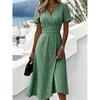 VEZFAA Abiti casual a vita alta con scollo a V a maniche corte primavera estate moda donna