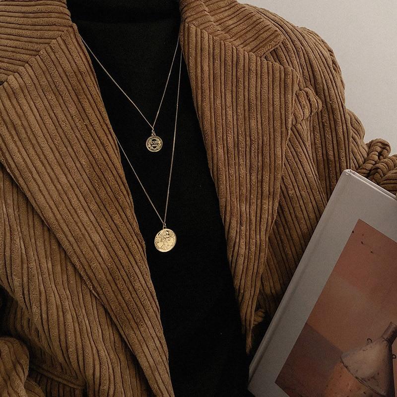 Vintage Kpop Small and Big Coin Pendant Necklace for Women Long Chain Neck Pendants Choker Jewelry 2021 Chocker Collar for Girl