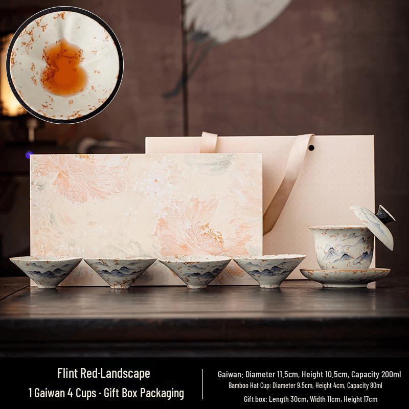 Chaxun Flint Red Ceramic Gaiwan Tea Set