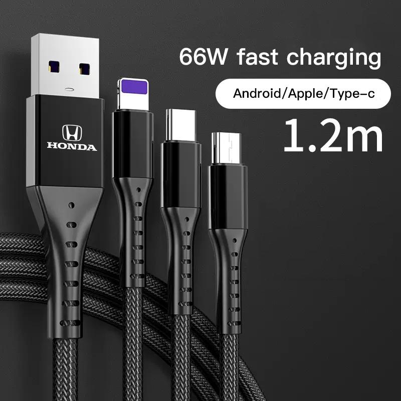 Car 3 In 1 100w Fast Charging Type C Usb Data Cable For Honda Pilot Odyssey Civic HR-V Prologue ZR-V Passport Fit Freed WR-V Ny1 ajj256
