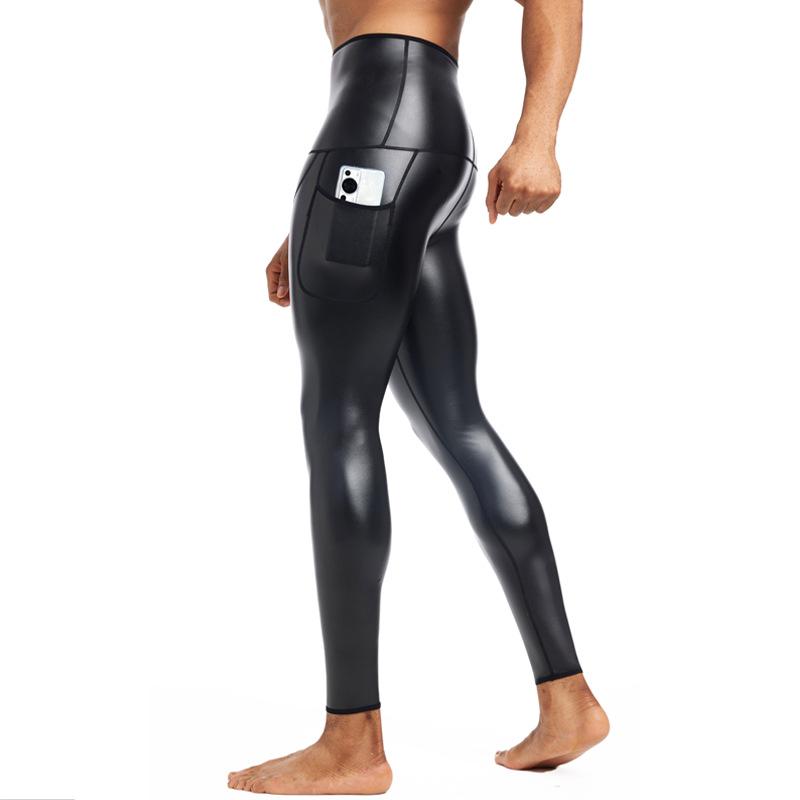 Pantaloni Sportivi Uomo Compression Shaping in Pelle Controllo Pancia Fitness Yoga con Tasca