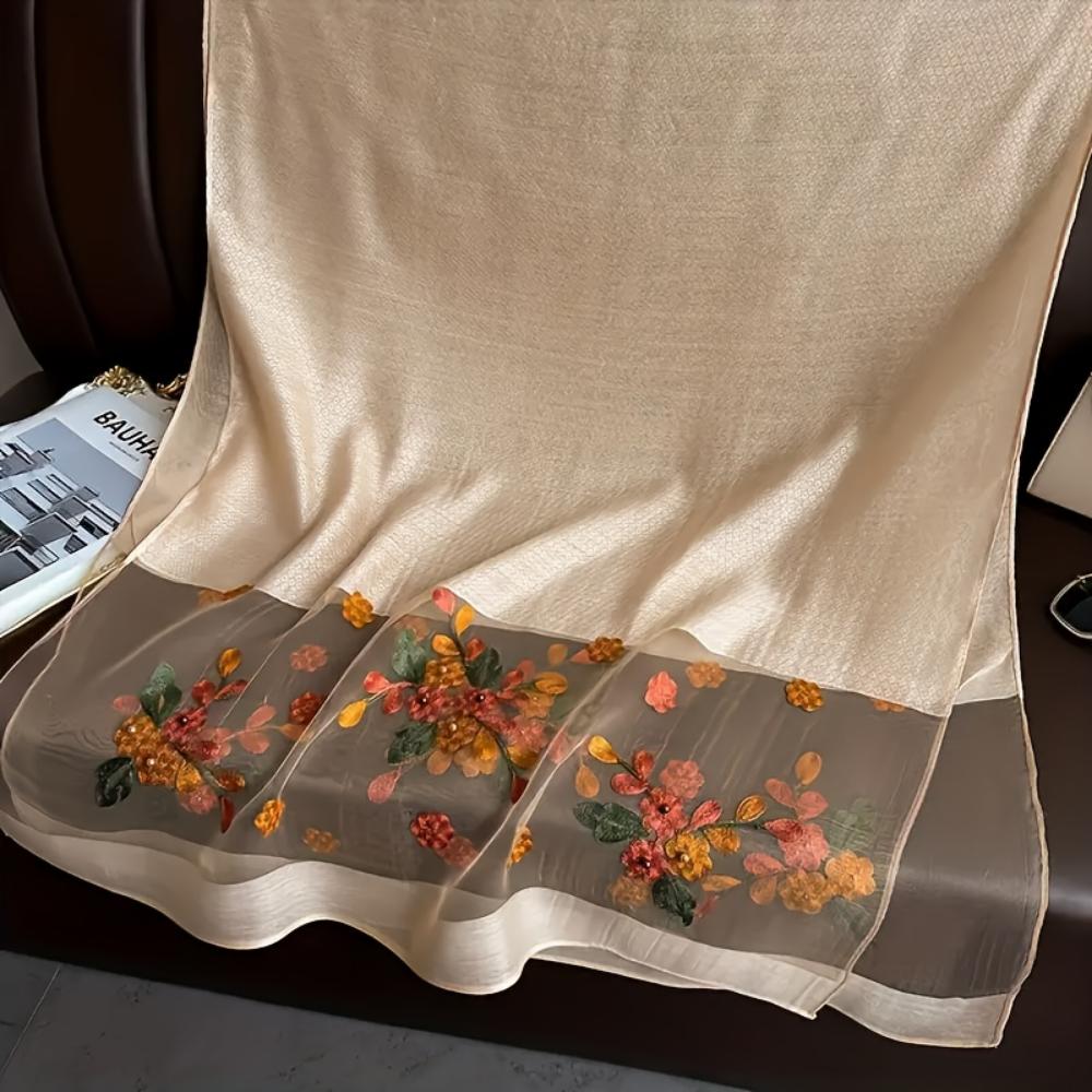 And Autumn New Bead Spring Simulation Silk Scarf Female Elegant Versatile Embroidered Begonia Flower Long Scarf Summer Sunscreen Scarf
