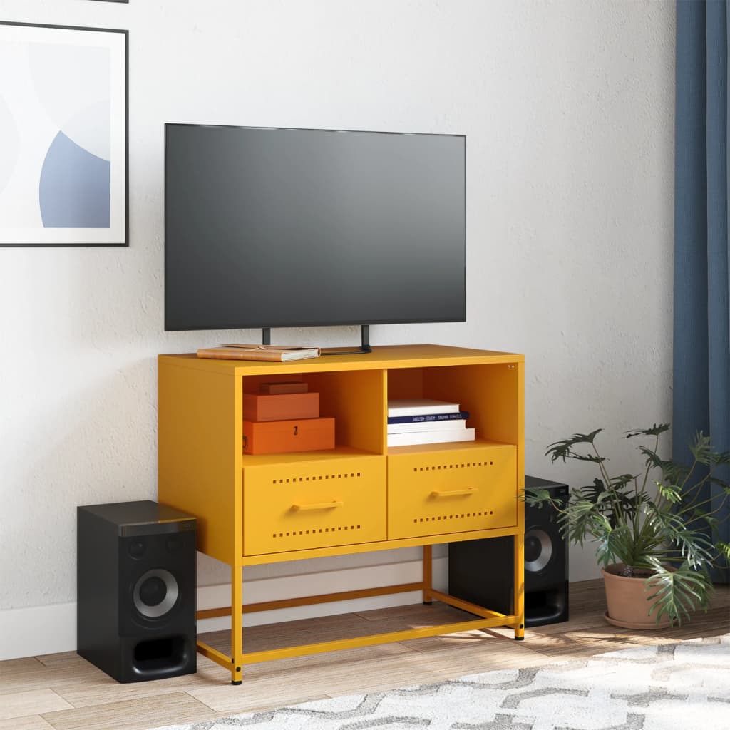TV Stand Mustard Yellow 68 X 39 X 60.5 Cm Steel