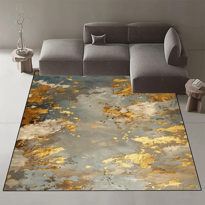 Abstract Nordic Style Decorative Rug for Living Room Luxury Gold Ink Carpets for Bedroom Decor Non-slip Washable Sofa Side Mat