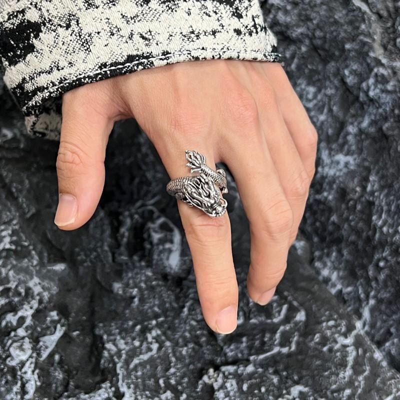 Adjustable Dragon Ring Men Plated Vintage Style Finger Unisex Animal Motif Statement Jewelry