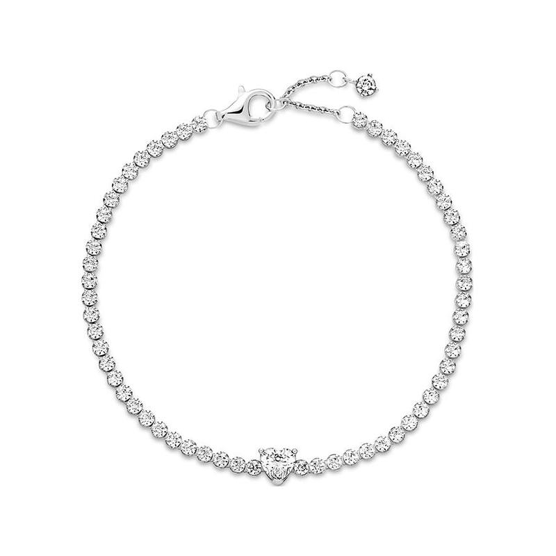 Pandora Sparkling heart-shaped embellished tennis ball 925 silver bracelet women s silver 590041C01