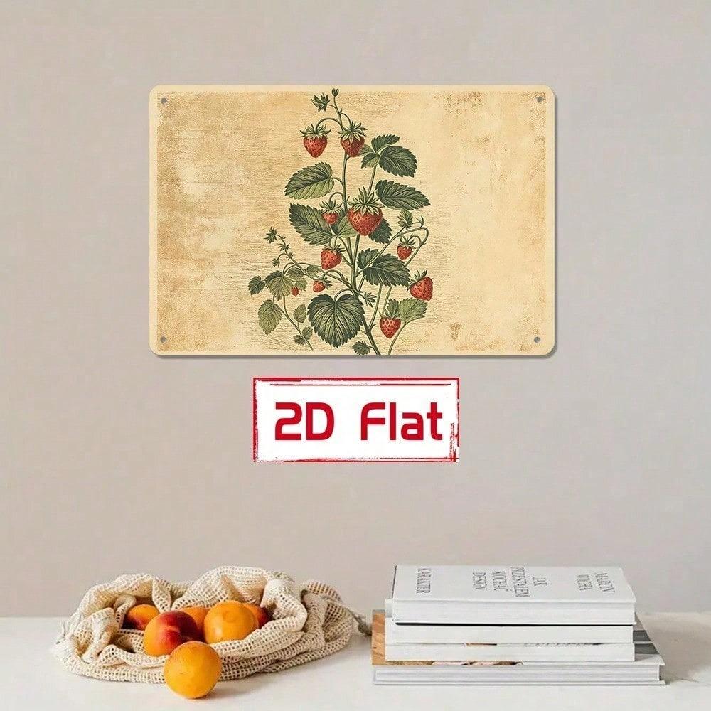 1pc Vintage Strawberry Plant Diagram Wall Plaque, Hand-Drawn Botanical Chart Sign, Educational Art for Study Room