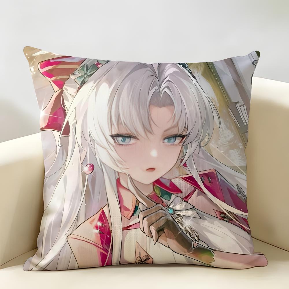 CarlottaS Anime Cute Wuthering Cushion Cover Natural Linen Organic Fabric DoubleSided Printing Room Sofa Decor Pillow Case