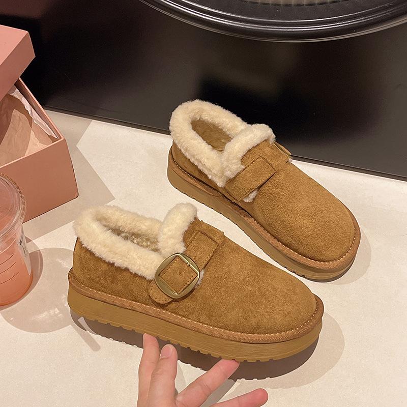 Women's Lightweight Thick-Sole Height-Enhancing Winter Insulated Fur-Lined Snow Boots Anti-Slip Cushioned Casual Athletic Cotton Boots Furry Boots