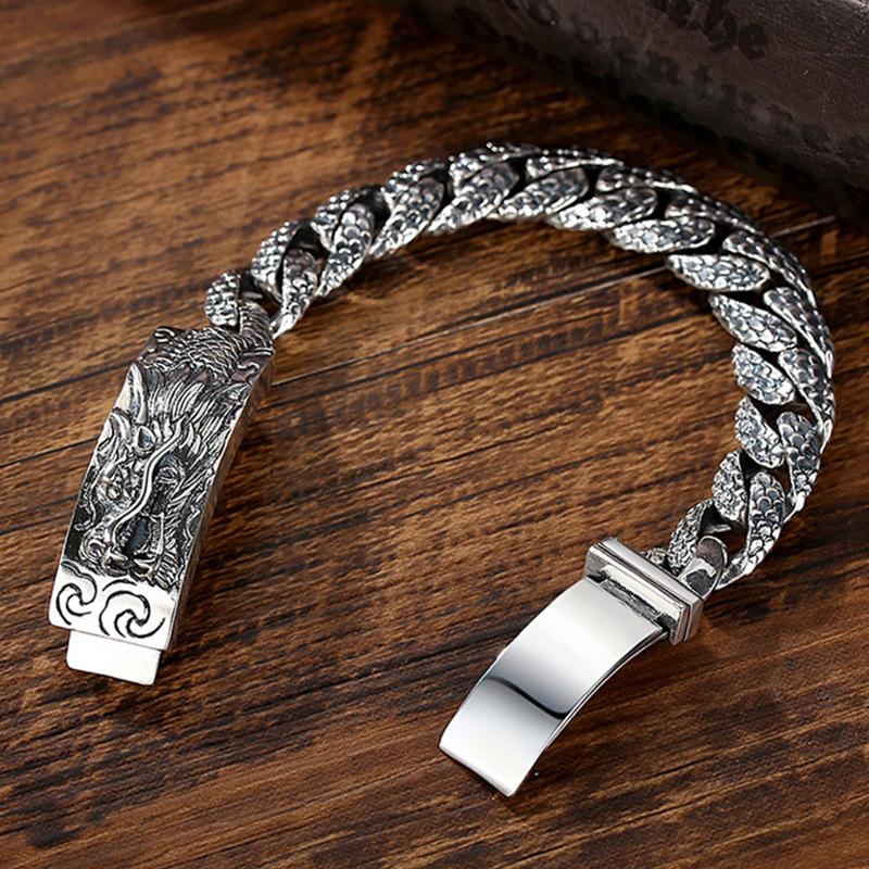2026 Personalized Domineering Men's Bracelet Jewelry Retro Dragon Silver Bracelet