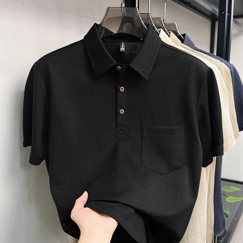 Men Casual Breathable Short Sleeve Solid Polo Shirt With Pocket