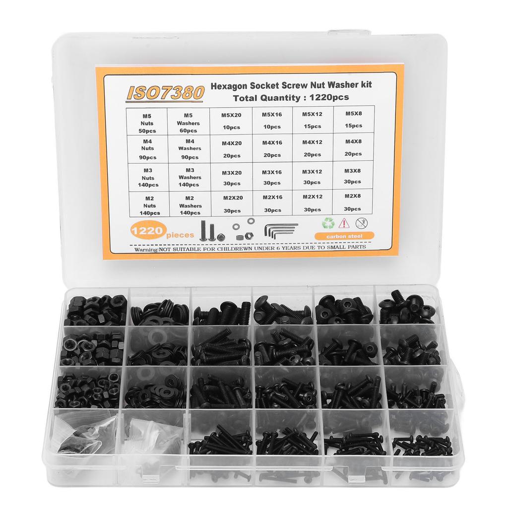 1220 Stück Schrauben Muttern Unterlegscheiben Set Kohlenstoffstahl M2 M3 M4 M5 Halbrundkopf Innensechskantschrauben Muttern