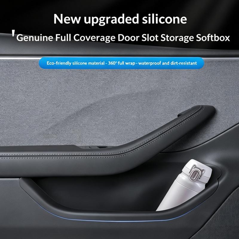 For Tesla Model Y -2024 Door Side Storage Box Set TPE Fully Covered Front Rear Door Storage Tray Organizer Car Accessories