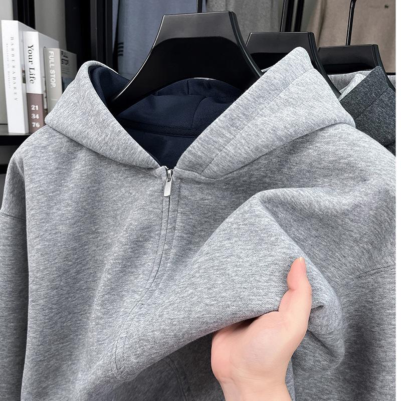 

2025 Men s Solid Color Casual Winter Hoodie Jacket Cardigan 2XL for 75-85 jin світло-сірий колір