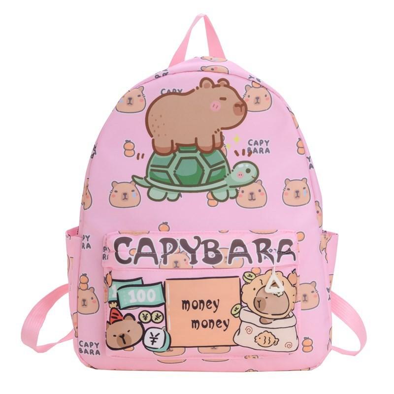 Adorable Print Capybara Children Backpack Spacious Lightweight For School Use