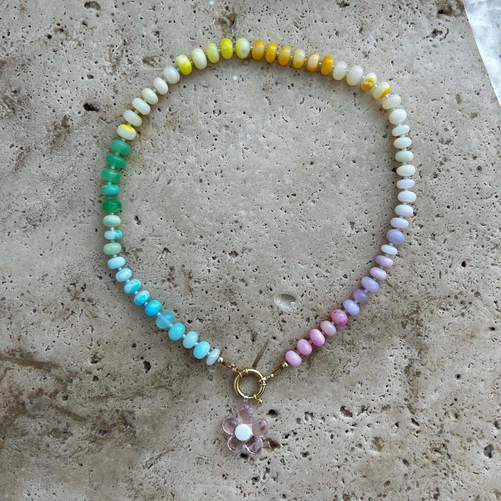 Yori Trendy Handmade Acrylic Rainbow Flower Colorful Beaded Necklace Summer Beach Necklace Jewelry Gift