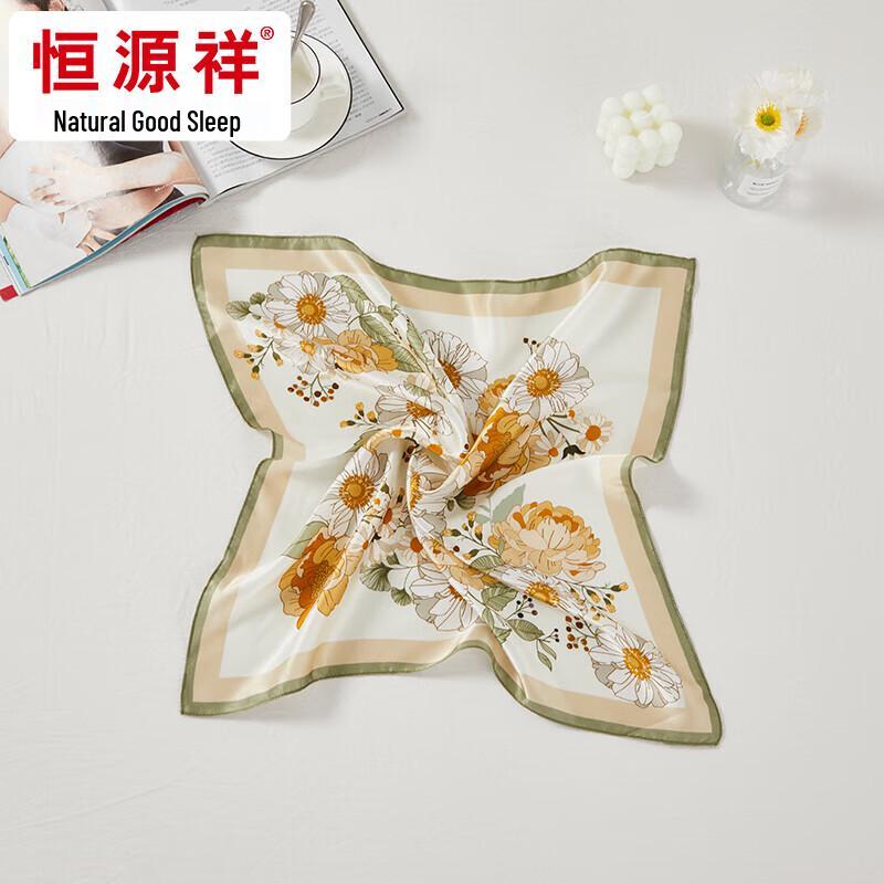 Hengyuanxiang New Chinese Style 100% Mulberry Silk Square Scarf