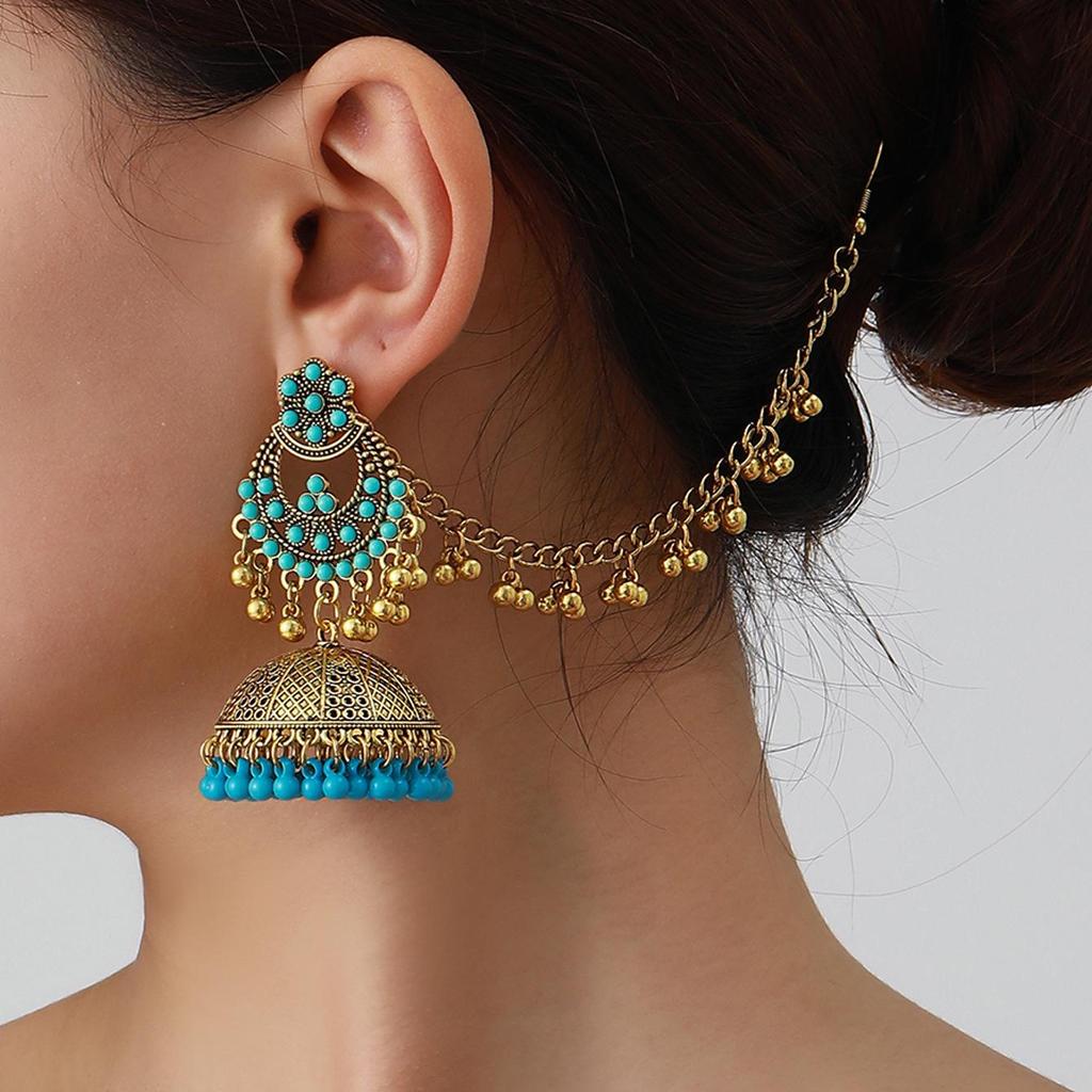 Bohemian Exotic Rhinestone Tassel Necklace & Earrings Set In Antiqued Alloy