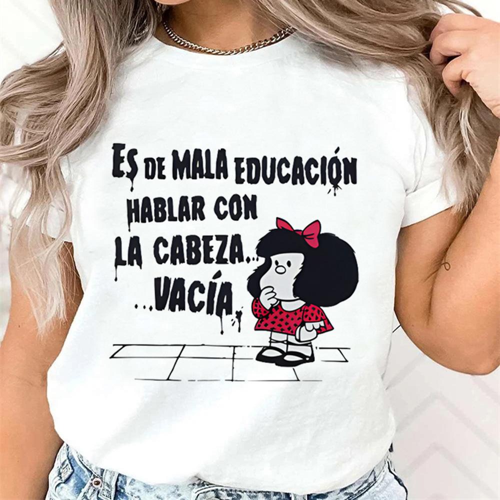 Summer Women T-Shirt Cartoon Mafalda Kawaii Graphic Short Sleeve Clothing Fashion Tops Tees Female Harajuku Streetwear Tops