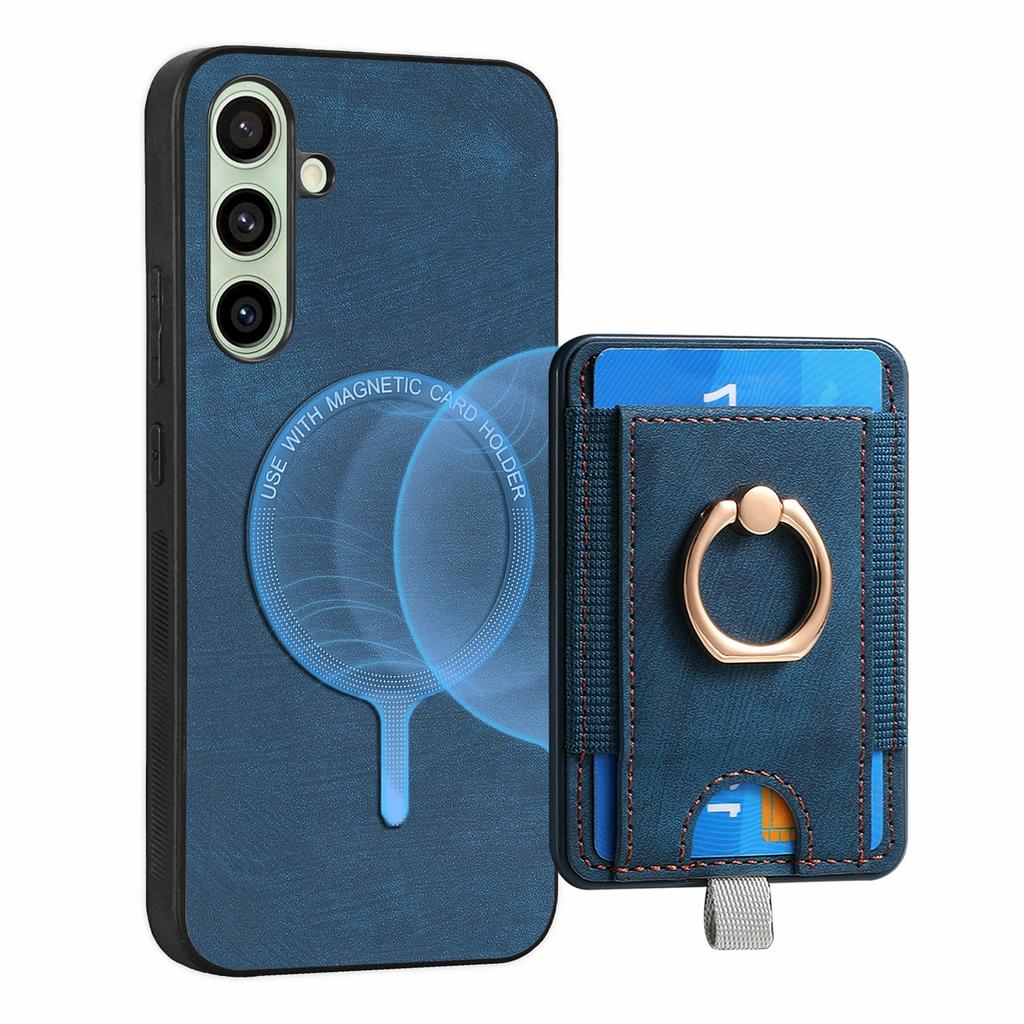 For Samsung Galaxy S24 FE Magnetic Case Card Holder Ring Kickstand PU Leather Phone Back Cover