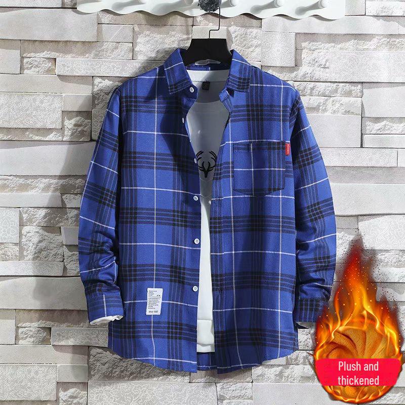 2024 Men's Plaid Velvet Warm Long Sleeve Shirt - Autumn/Winter Collection