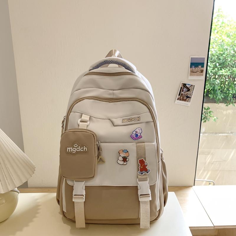 Female Color Block Backpack Student Campus Schoolbag Male Large Capacity Backpack with Coin Purse