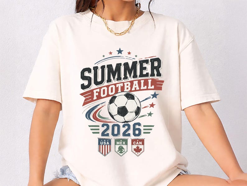 Summer Football 2026 Shirt, USA Mexico Canada Soccer Tee, Vintage Soccer Fan Graphic T-Shirt L