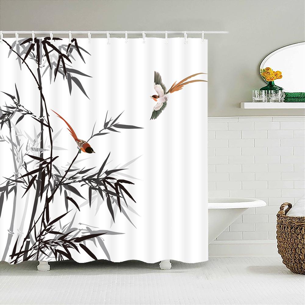 Shower Curtain Ink Painting Plant Flower Landscape 3D Printing Bathroom Curtain Polyester Waterproof Home Decor Curtain 180X180