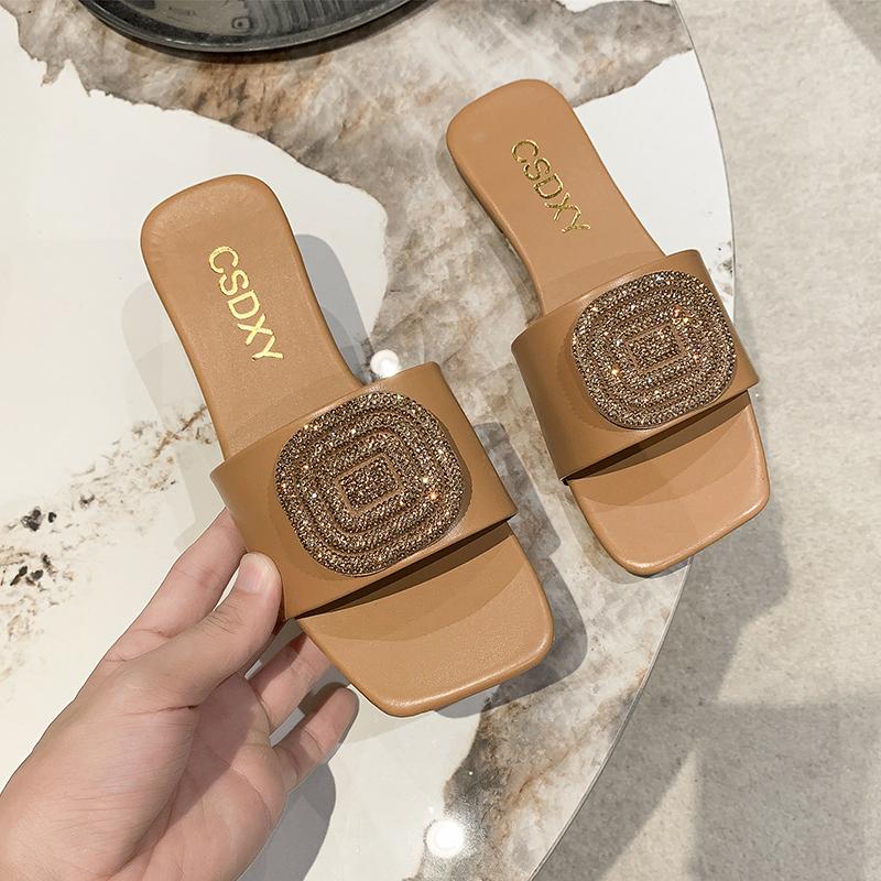 

Fashion Women s Fashion Slippers Glitter Crystal Diamond Slipper Square Toe Flat Heels Sandals Summer Leisure Women Beach Vacation Shoes 35 золотой