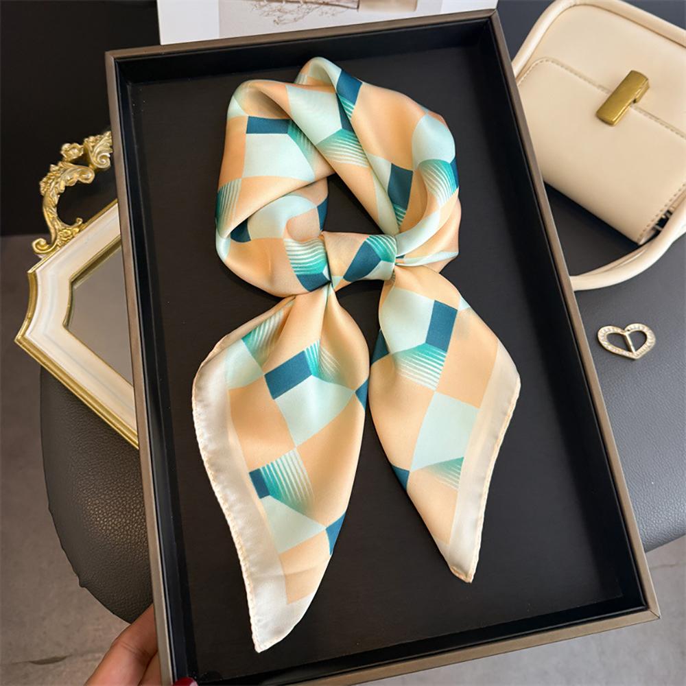 Fashion Print Plaid Design Shawl Square Scarf For Women Soft Satin Wraps Neckerchief Female Hair Bands Ribbon Headband Bandana