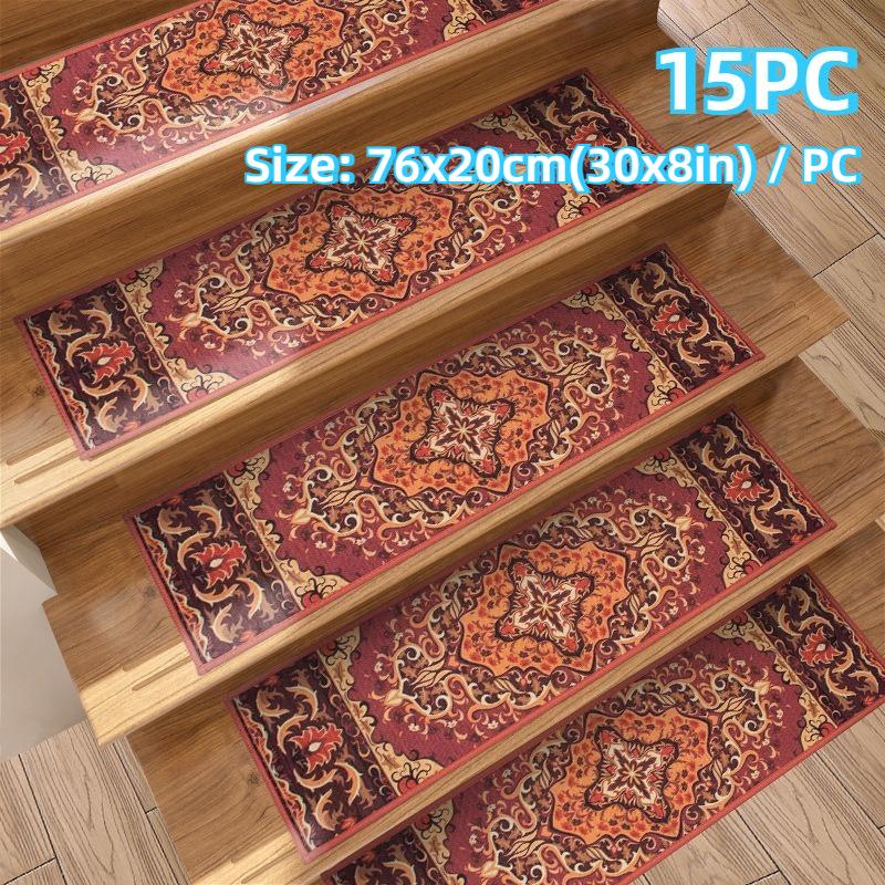 Persisches Retro-Blumenmuster Treppenmatte Dekoration Haus Rutschfest Selbstklebend Treppenmatten 7 Stück 15 Stück Maschinenwaschbar Stufenmatte