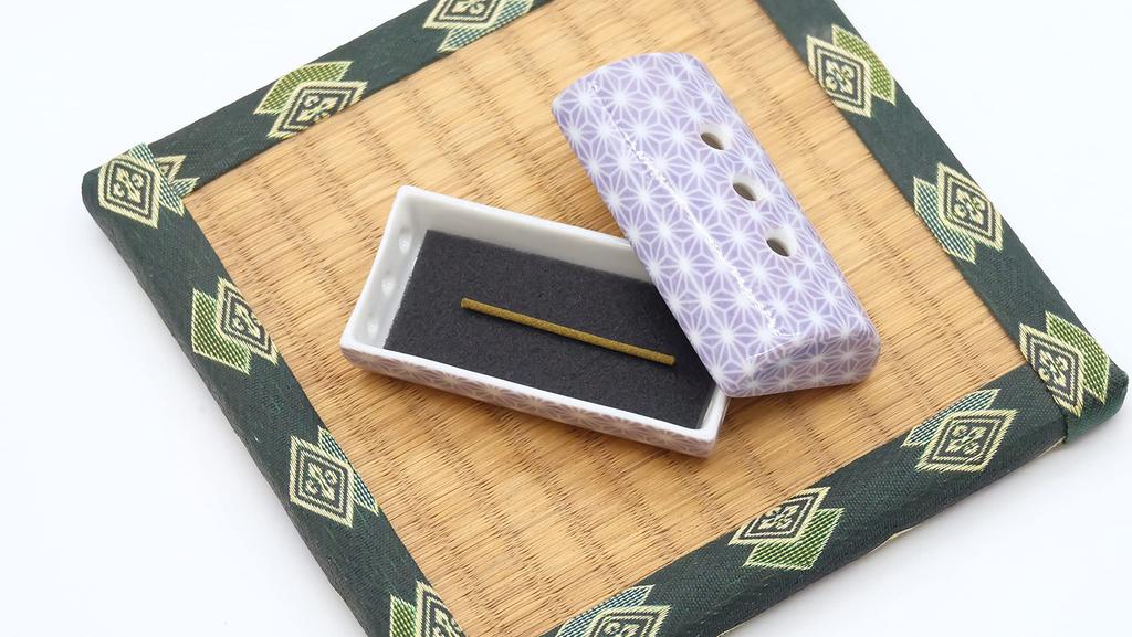 Horizontal Cylindrical Incense Burner, for Laying Incense Sticks, Mino Ware, Purple, Hemp Leaf Pattern (Nezuko Design), Eirakuya, Established in 1820