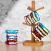 Hand-Painted Book Stack Design Coffee Mug - 7/14oz Stackable Glass Cup with Vibrant Blue, Orange, Red & Yellow Stained Glass Art