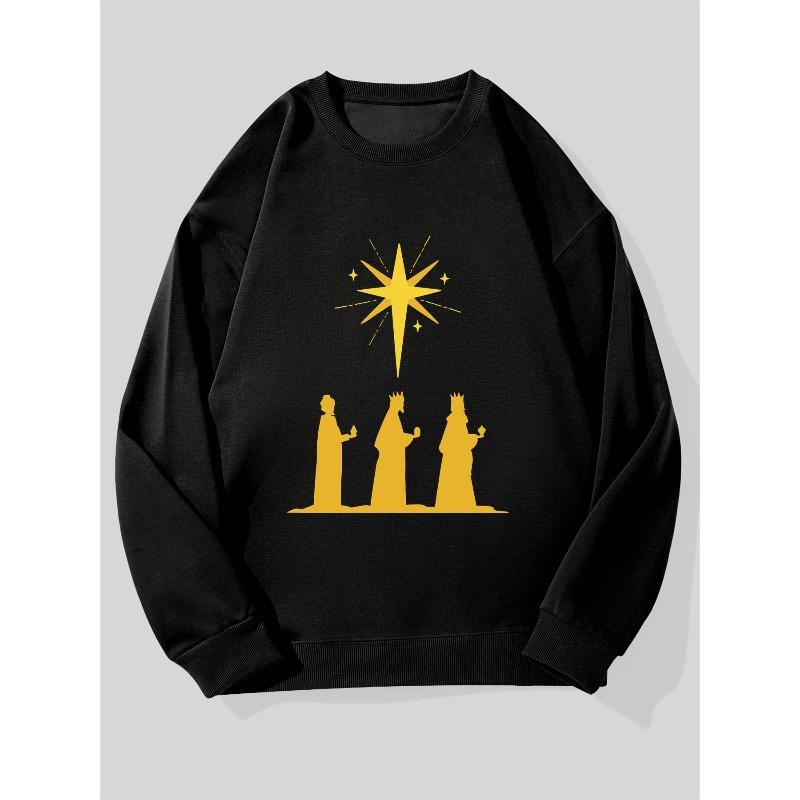 Men's Casual Crew Neck Sweatshirt with Three Wise Men Design