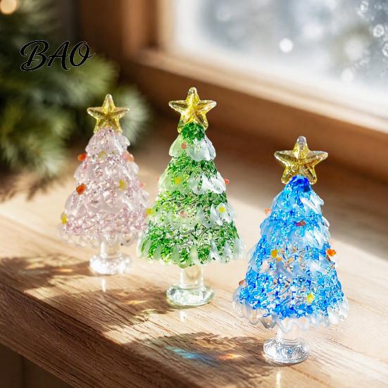 Holiday Desktop Decorations Hand Blown Glass Christmas Tree Figurine, Mini Tabletop Ornaments Xmas Ornament, Handmade Decoration Party Photo Props