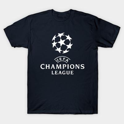 Men Black Print T-shirt Champions League Logo No-Cut Transfer Paper Print Cotton Tshirt