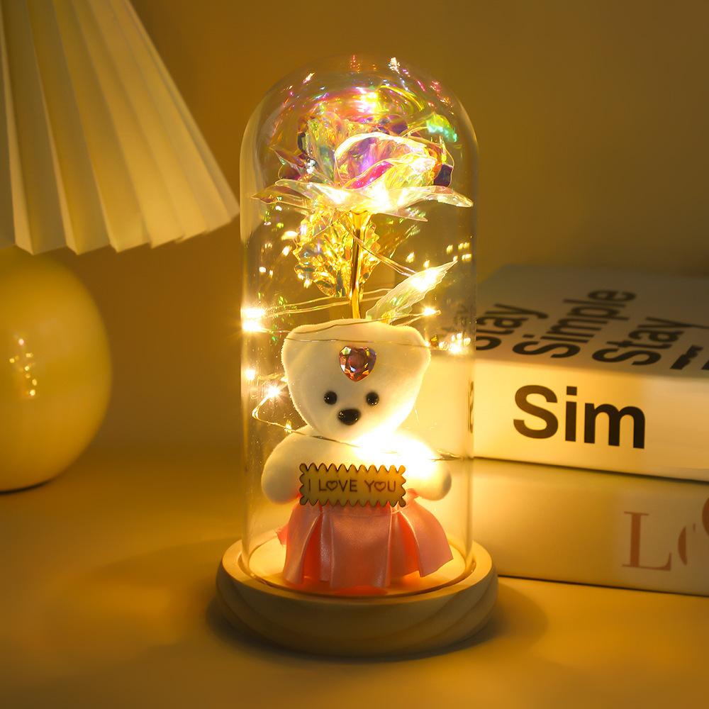 Eternal flower glass cover gold foil laser rose christmas halloween birthday gift doll bear ornament
