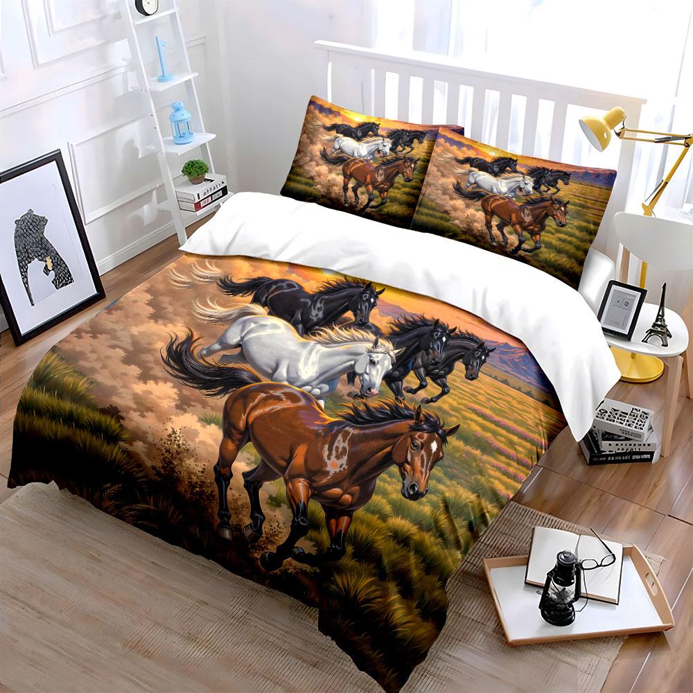 Galloping Horses at Sunset Bedding Duvet Cover Set Duvet Cover Pillowcases (1*Duvet Cover 2*Pillowcases, without duvet insert)